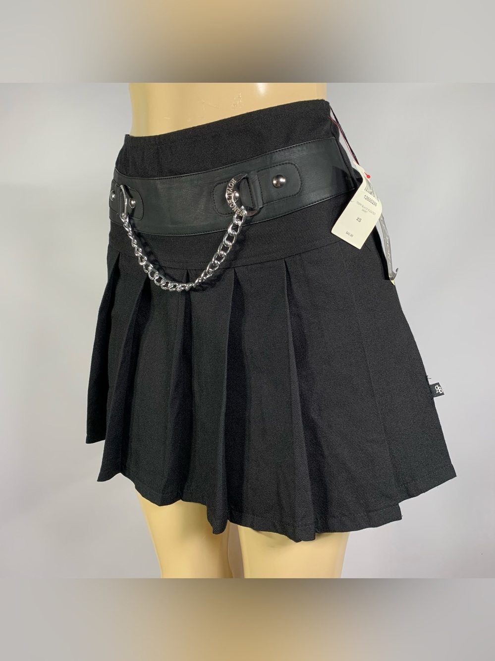 Royal Bones Pleated Mini Skirt Black Chain Goth Punk XS NWT